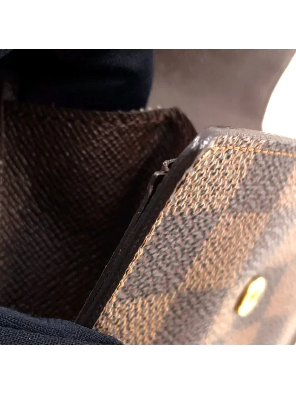 Louis Vuitton Portefeuille Elise Damier Ebene Leather with Initials Brown Hook